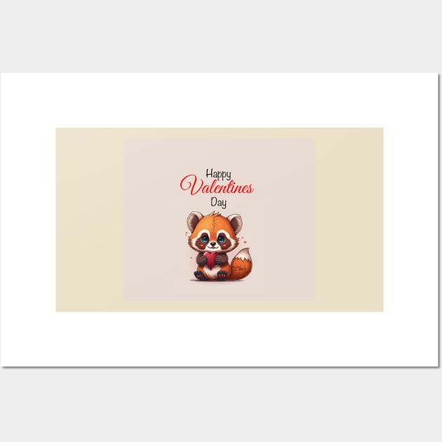 Red Panda Happy Valentines Day Wall Art by TheArtfulAI